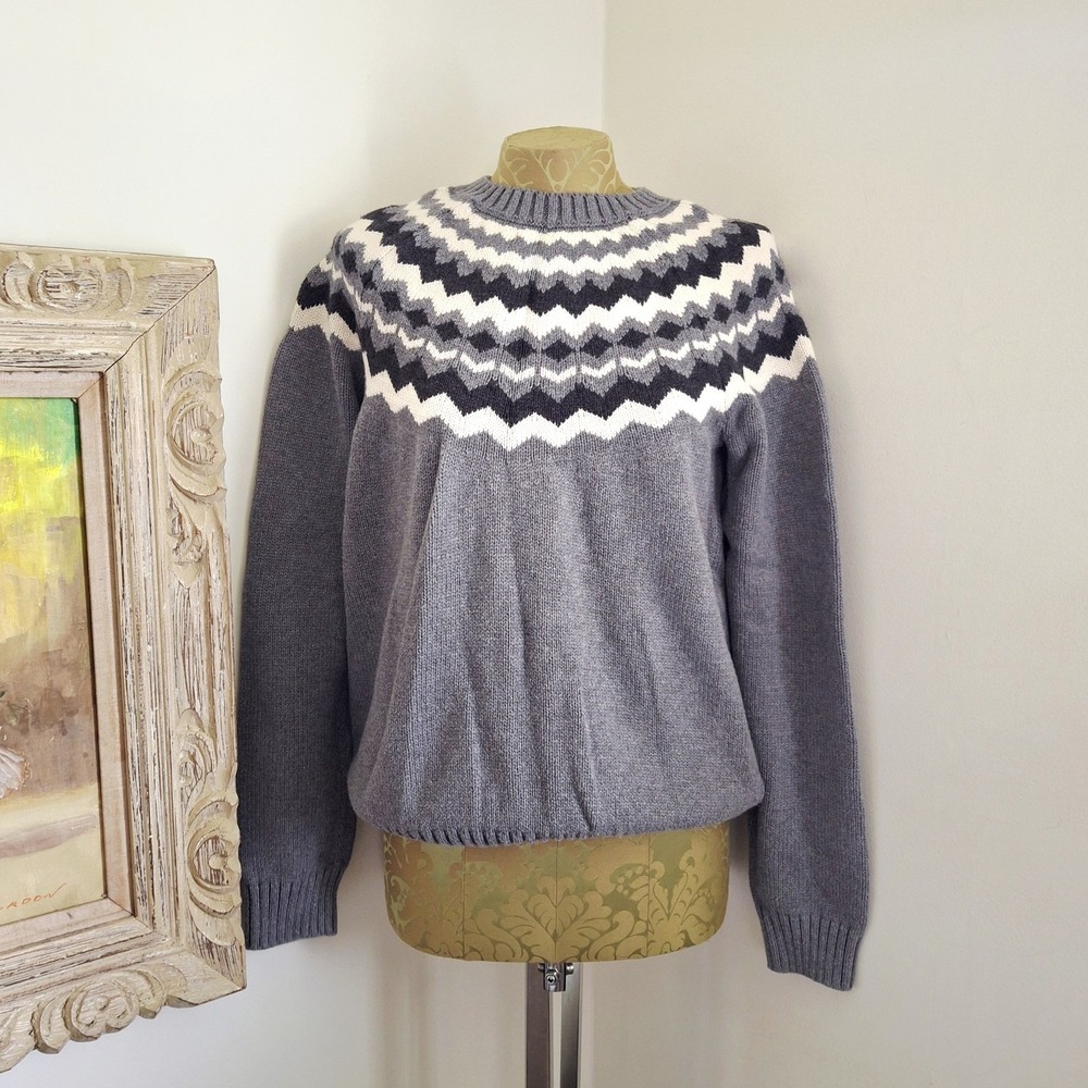 Vintage Gap Icelandic Fairisle Heather Grey Cotton Wool‎ Pullover Sweater Small